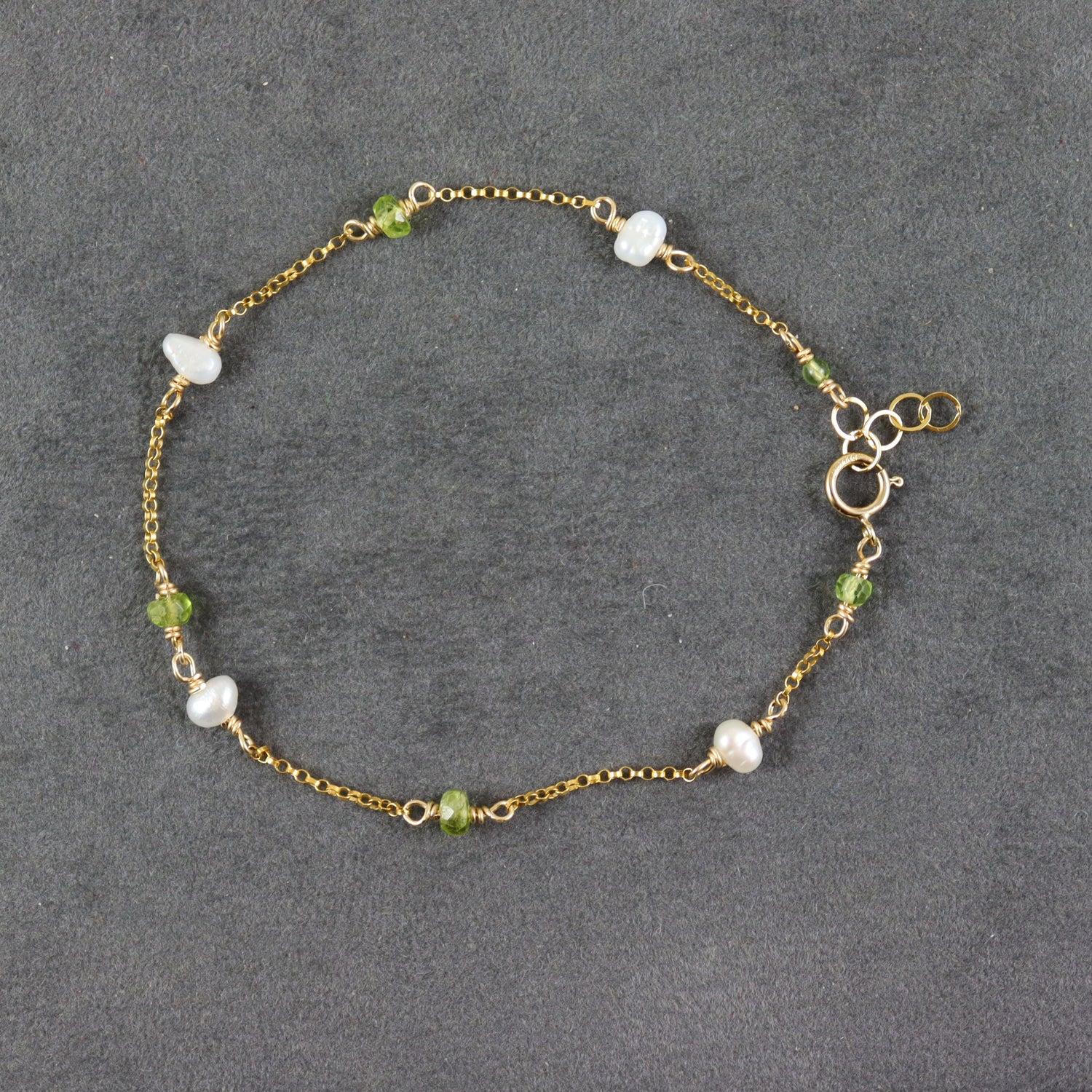 Peridot and Pearl Gold Bracelet - Karen Morrison Jewellery