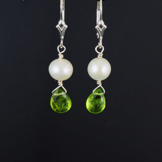 Peridot & Pearl Silver Earrings - Karen Morrison Jewellery