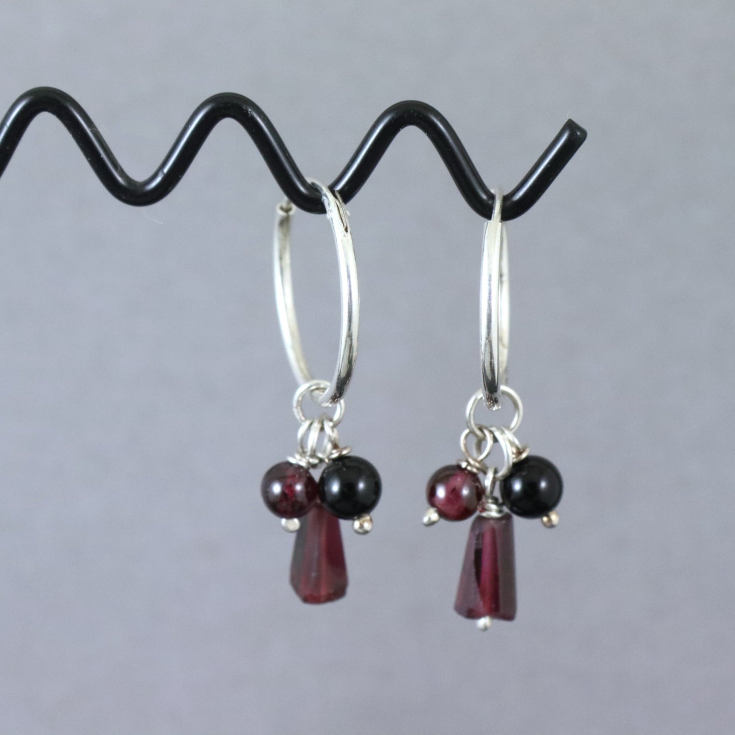 Garnet & Onyx Hoop Earrings