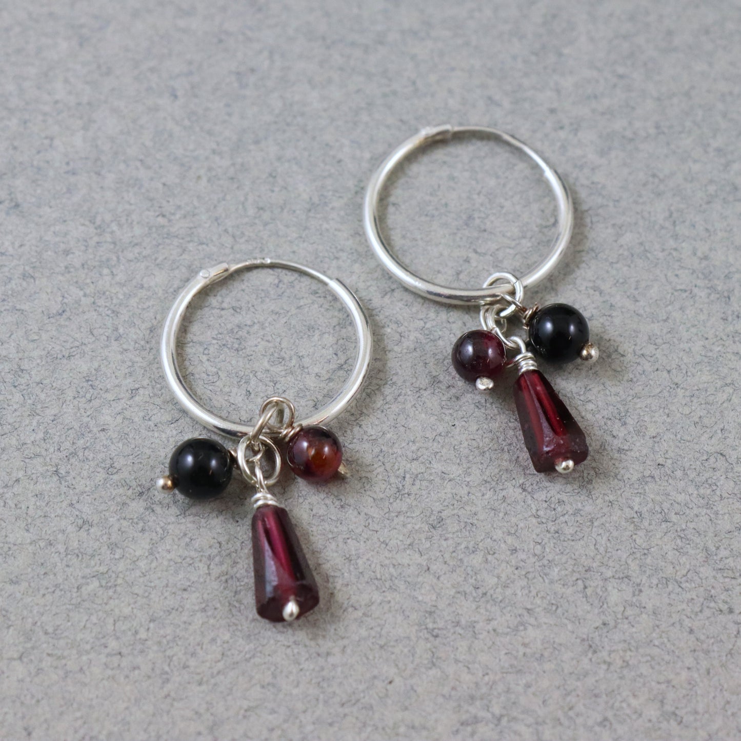 Garnet & Onyx Hoop Earrings