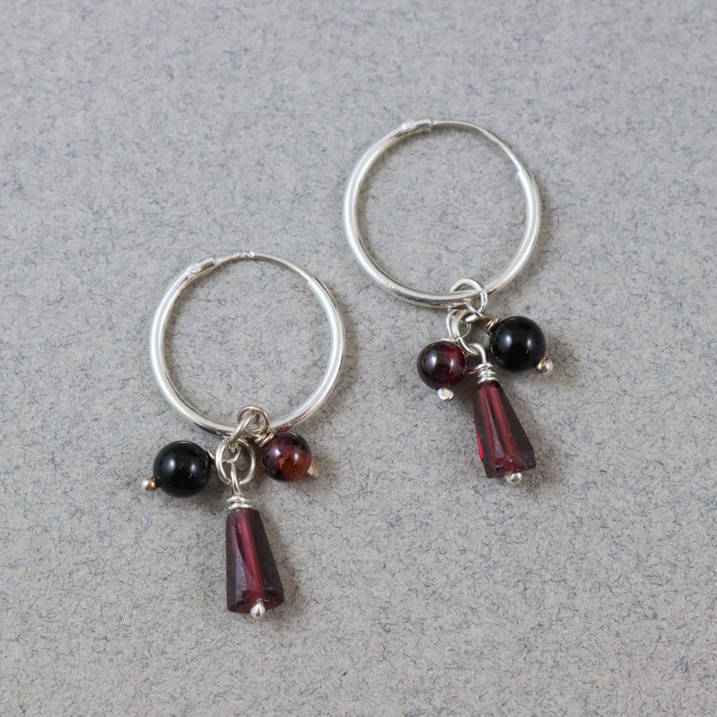 Garnet & Onyx Hoop Earrings